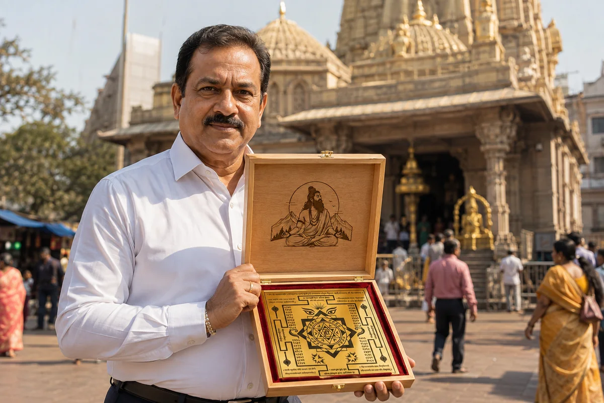 ग्राहक द्वारा मंदिर के सामने उत्पाद प्रस्तुति