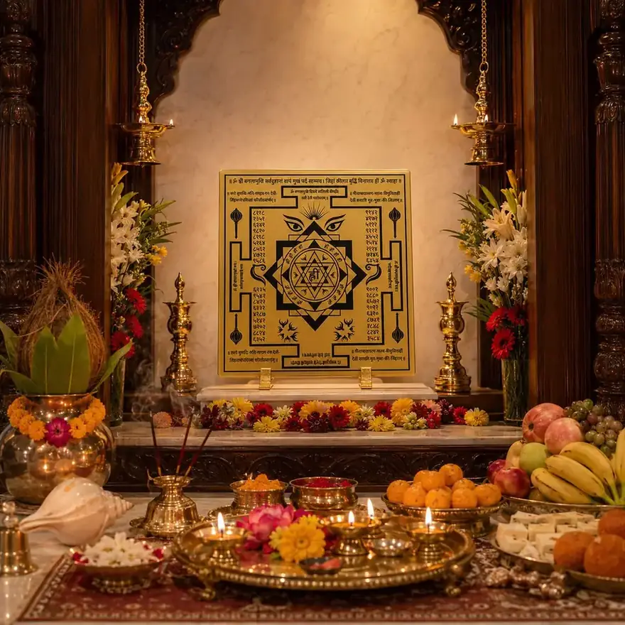 पूजा वेदी पर महायंत्र