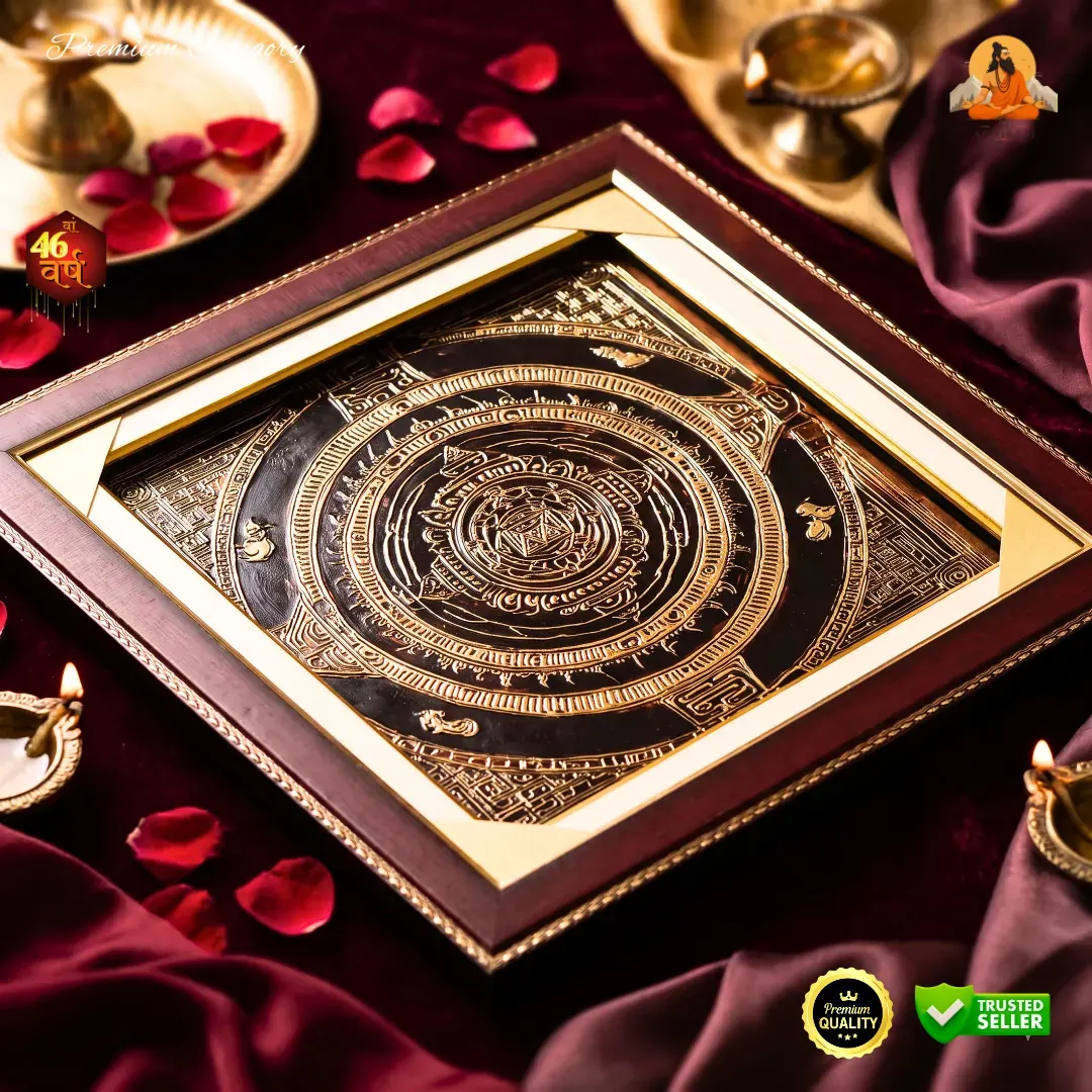 Dhan Aakarshan Mahayantra on maroon velvet with diyas