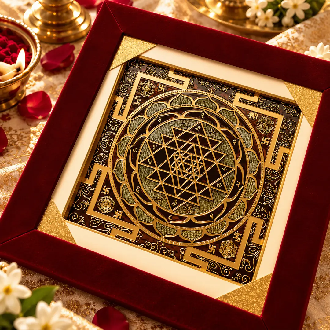 Mahalakshmi Dhan Kumbh Shri Yantra, close gold work