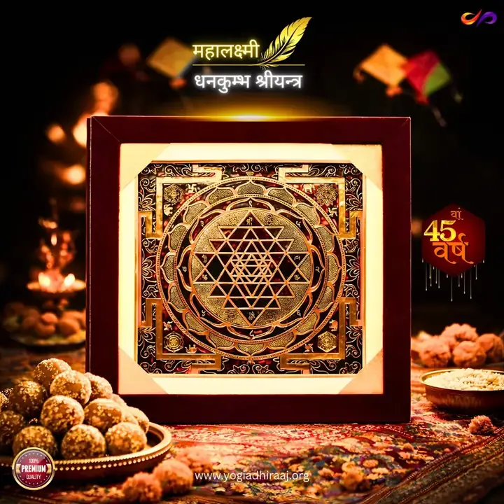 Mahalakshmi Dhan Kumbh Shri Yantra, golden mandala with lotus and kumbh